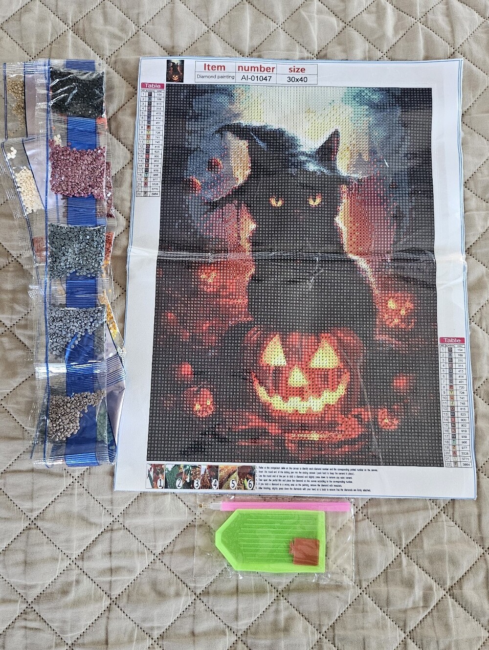 Jack O'lantern and black cat Halloween diamond painting. New